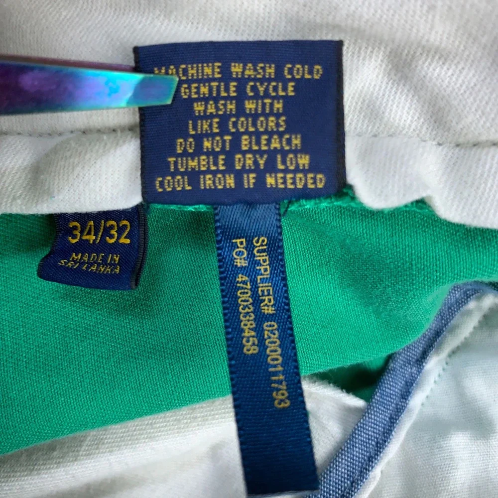 Polo Ralph Lauren Pants Mens 34x32 Green Classic Fit Cotton Chinos Flat Front